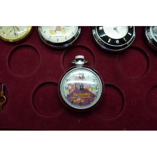 899 - A three-drawer cabinet containing thirty 'dollar' and other pocket watches, including Disney Mickey ... 