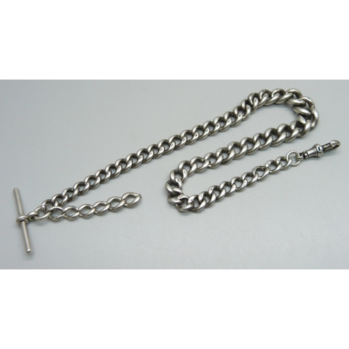 928 - A silver watch chain, graduated links, 62g