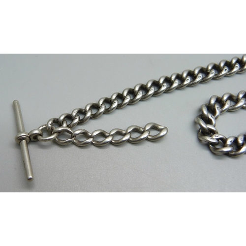 928 - A silver watch chain, graduated links, 62g