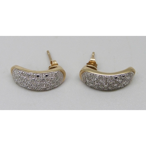 938 - A pair of 9ct gold and diamond set cuff style earrings with butterflies, approximately 0.50ct diamon... 