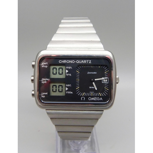 942 - An Omega Montreal Chrono Quartz wristwatch, 1611, with box and provenance, 1979 Philips Electronics ... 