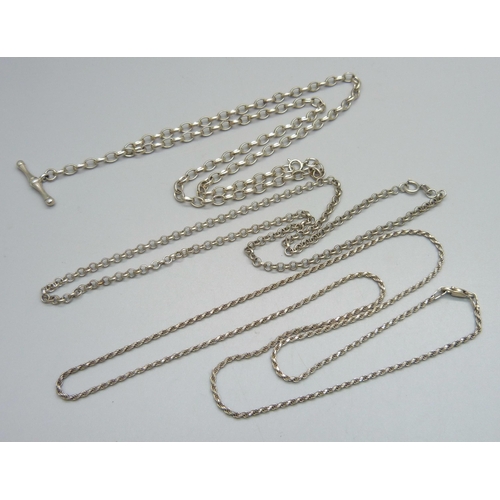 948 - Three silver neck chains, 32g