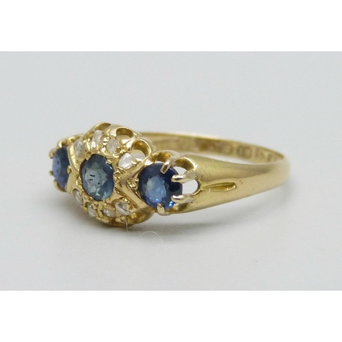 952 - A vintage 18ct gold, sapphire and diamond ring, Chester 1912, 2.1g, N