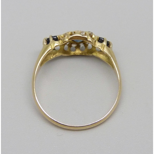 A vintage 18ct gold, sapphire and diamond ring, Chester 1912, 2.1g, N