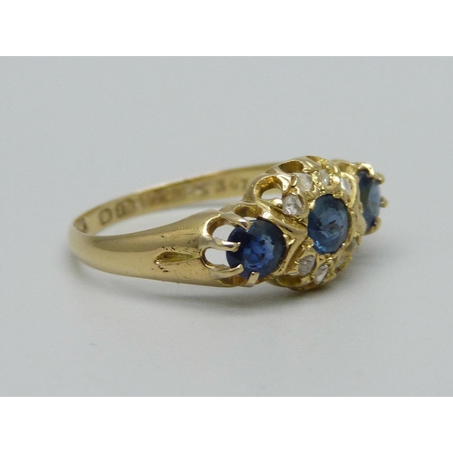 A vintage 18ct gold, sapphire and diamond ring, Chester 1912, 2.1g, N