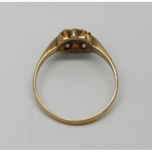 953 - A Victorian 15ct gold, coral and diamond ring, Birmingham 1876, 2.5g, M