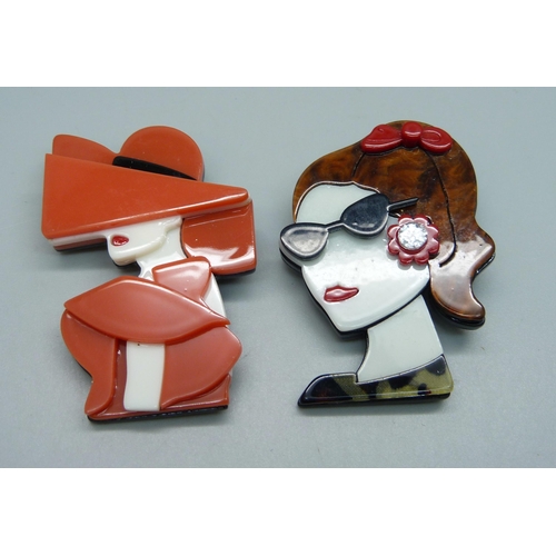 958 - Two Art Deco face brooches