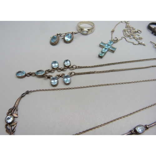 959 - A collection of blue stone set jewellery including silver