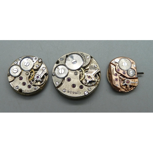 969 - Three Omega wristwatch movements