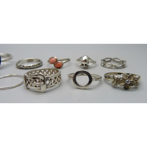 979 - Twenty-three silver rings including one set with black diamonds, (all test as silver), 63g