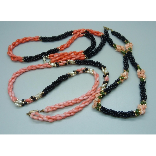 998 - Three coral set necklaces