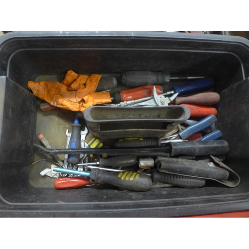 2033 - A toolbox containing various tools including spanners, screwdrivers, sockets, etc.