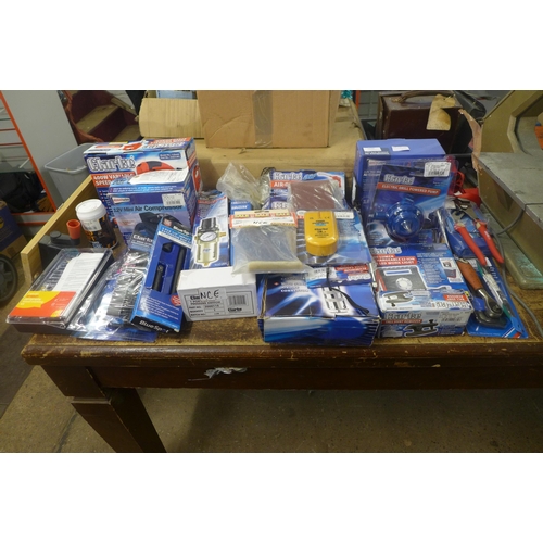 2036 - A large amount of assorted Clarke tools including air compressor, LED work light, socket set, Blue S... 