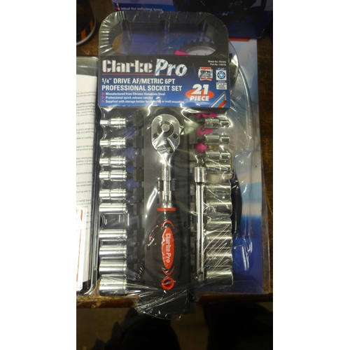 2036 - A large amount of assorted Clarke tools including air compressor, LED work light, socket set, Blue S... 