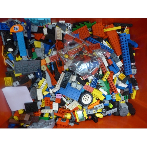 2130 - A box of assorted Lego bricks, Lego related books, mini figures and magazines