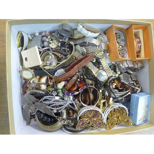 2155 - A box of costume jewellery and wristwatches