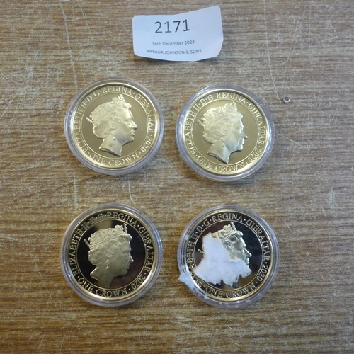 2171 - Four 24k gold plated military coins