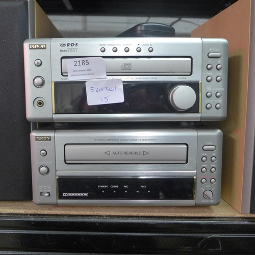 2185 - A Denon stereo and speakers, a personal component system cassette deck - (DRRM10) and a  CD receiver... 