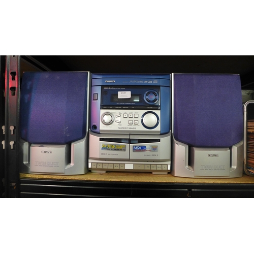 2187 - An  Aiwa NSX-BL14 digital audio system with CD play, radio and double tape deck and a pair of Aiwa s... 