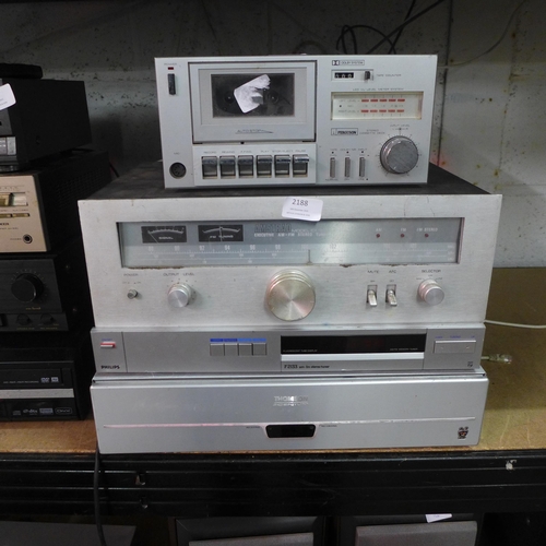 2188 - A quantity of stereo equipment including Ferguson stereo cassette deck, Philips stereo tuner (model ... 