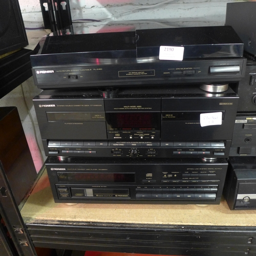 2190 - A Pioneer stereo turntable (PLZ460), double cassette player (CT-Z460WR) and multi play CD player (PD... 