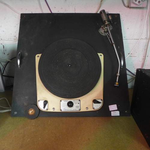 2197 - A Garrard model 301 turntable, Schedule No. 51400/2 with Decca 3-arm, mounted on wooden board