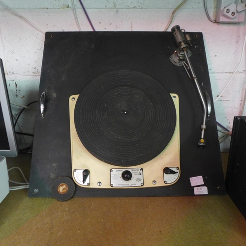 2197 - A Garrard model 301 turntable, Schedule No. 51400/2 with Decca 3-arm, mounted on wooden board