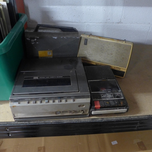 2204 - A Silwa Compact 8 projector, Bush radio, Radio Shack tape recorder and Hitachi portable VHS player