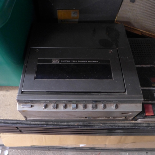 2204 - A Silwa Compact 8 projector, Bush radio, Radio Shack tape recorder and Hitachi portable VHS player