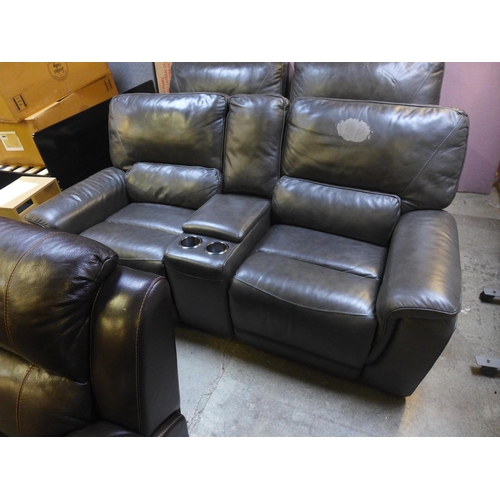 1502 - Maxwell Two Seater Grey Leather Recliner movie sofa, original RRP £1166.66 + VAT - worn * This lot i... 