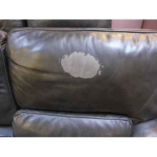 1502 - Maxwell Two Seater Grey Leather Recliner movie sofa, original RRP £1166.66 + VAT - worn * This lot i... 