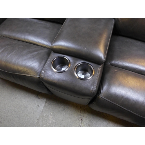 1502 - Maxwell Two Seater Grey Leather Recliner movie sofa, original RRP £1166.66 + VAT - worn * This lot i... 