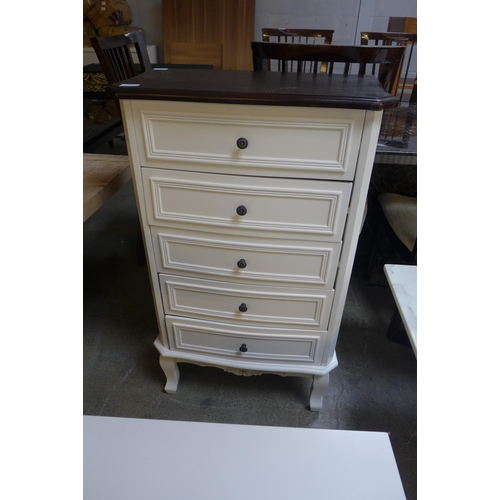 1583 - A French style five drawer tallboy with contrast top