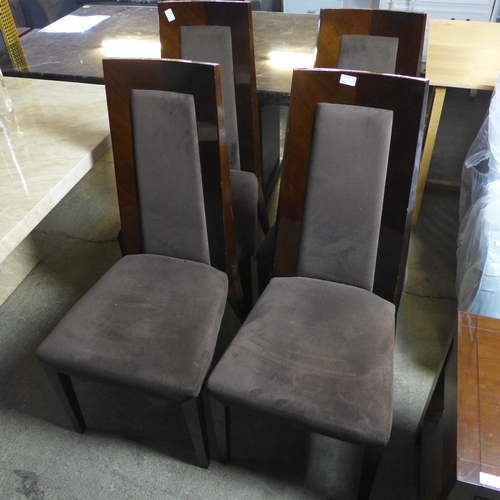 1591 - A set of four dark wood and suede effect dining chairs