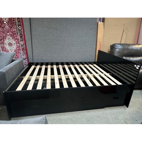 1501 - A black high gloss double bed frame with storage drawers - boxed * This lot is subject to VAT