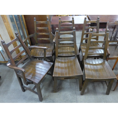 112 - A set of six Arts and Crafts oak ladderback dining chairs