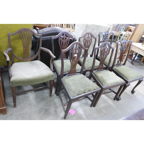 153 - A harlequin set of seven George III mahogany dining chairs