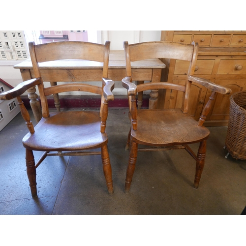 164 - A pair of Victorian James Schoolbred elm and beech farmhouse kitchen chairs