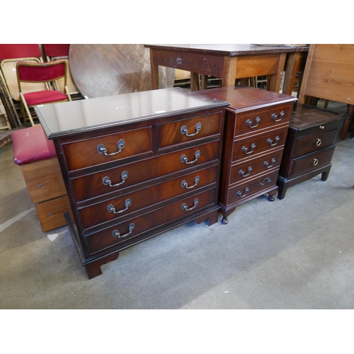 169 - A mahogany chest of drawers, a stereo cabinet and a Stag Minstrel mahogany bedside table