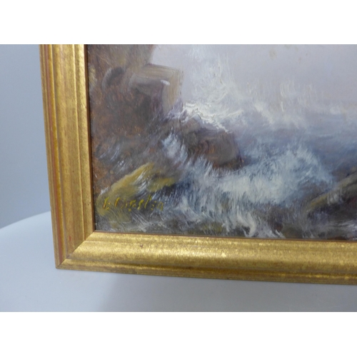 214 - E. Chester (late19th/early 20th Century), pair of seascapes, oil on board, framed