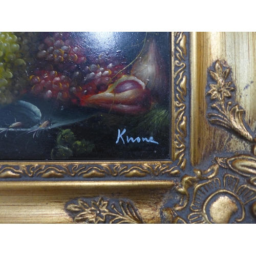 215 - Small still life of fruit, oil on panel, indistinctly signed, framed