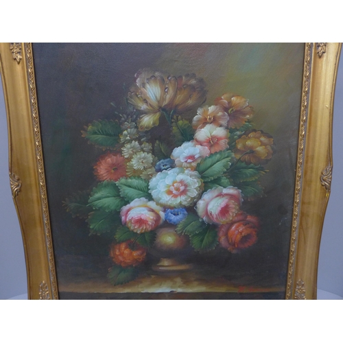 216 - Still life of flowers, oil on canvas, unsigned, framed