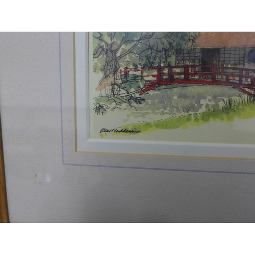 218 - Oscar Naddermeier, The Japanese Teahouse, Heale Gardens, Woodford, Wiltshire, pen, ink and watercolo... 