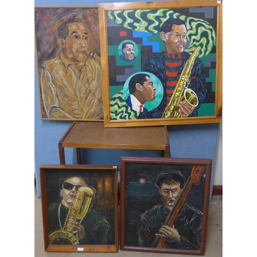 224 - Six jazz themed oil paintings