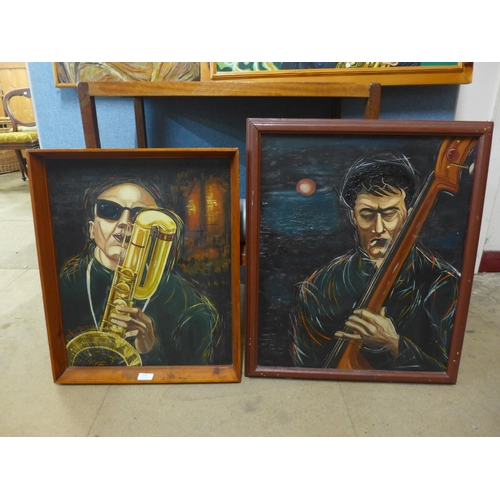 224 - Six jazz themed oil paintings