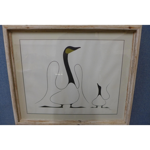 230C - A pair of Benjamin Chee Chee prints of swans, framed