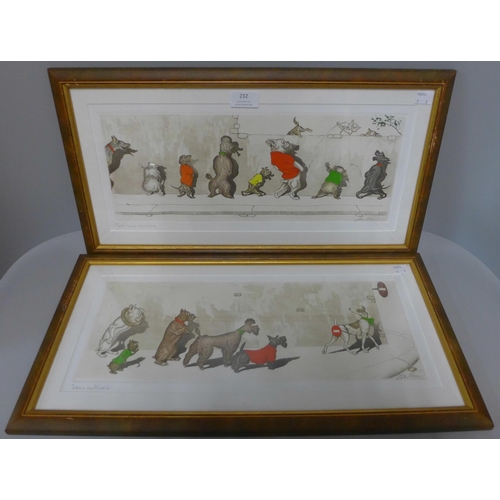 232 - A pair of Brian O'Klein signed humorous dog prints, framed