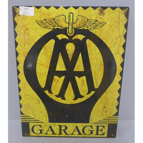 243 - A tin A.A. Garage sign