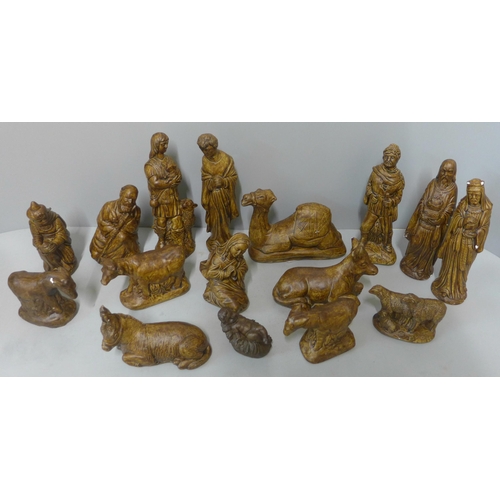 257 - A painted composite Nativity set