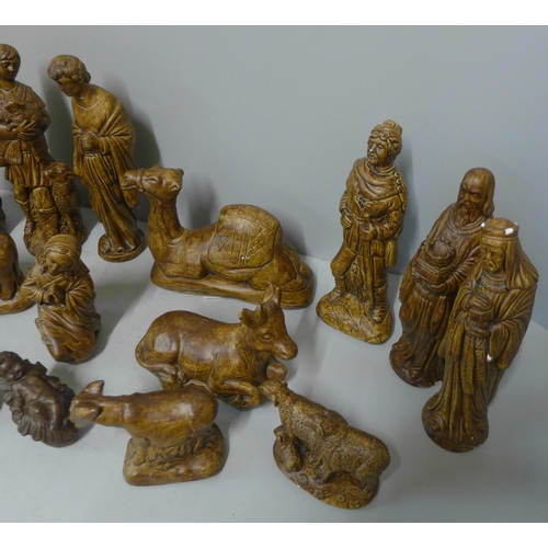 257 - A painted composite Nativity set